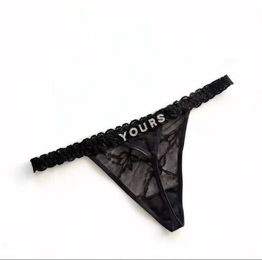Rhinestone Letter Lace G-String Thong