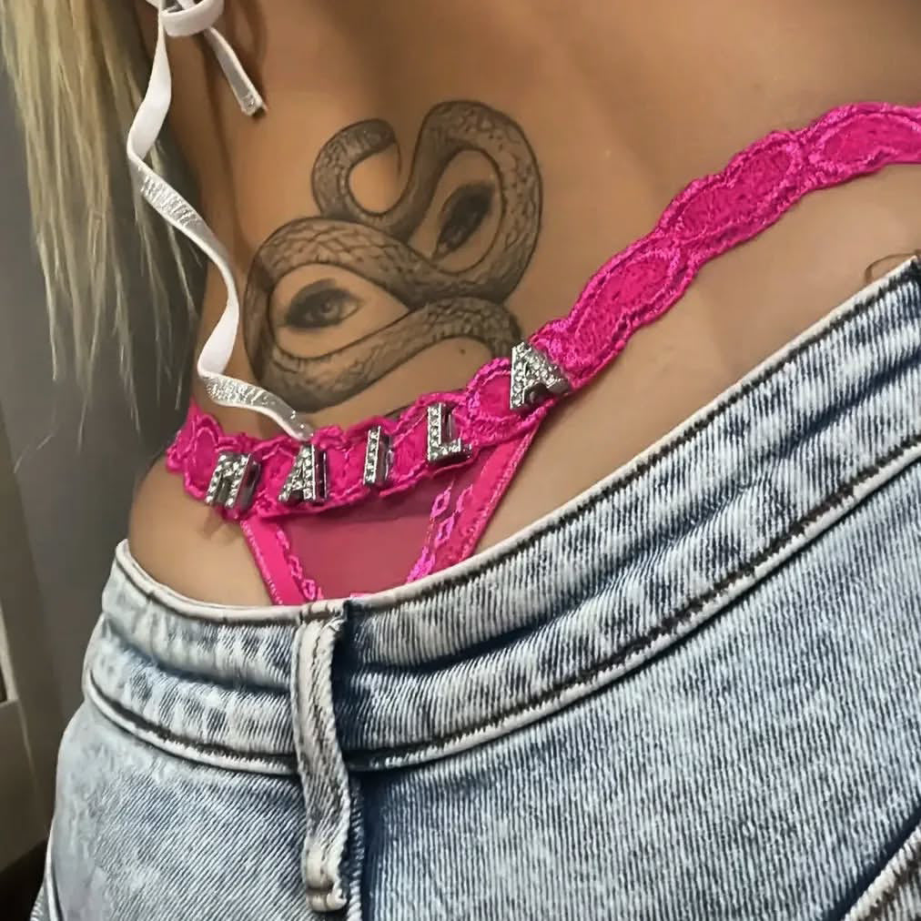 Rhinestone Letter Lace G-String Thong